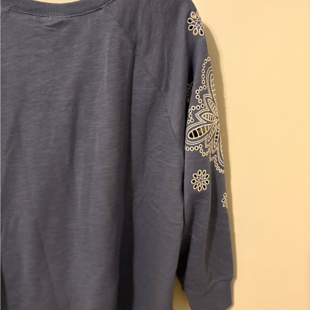 Plus-size Blue sweatshirt with open embroidery on sleeves Joie and I - Picture 4 of 4